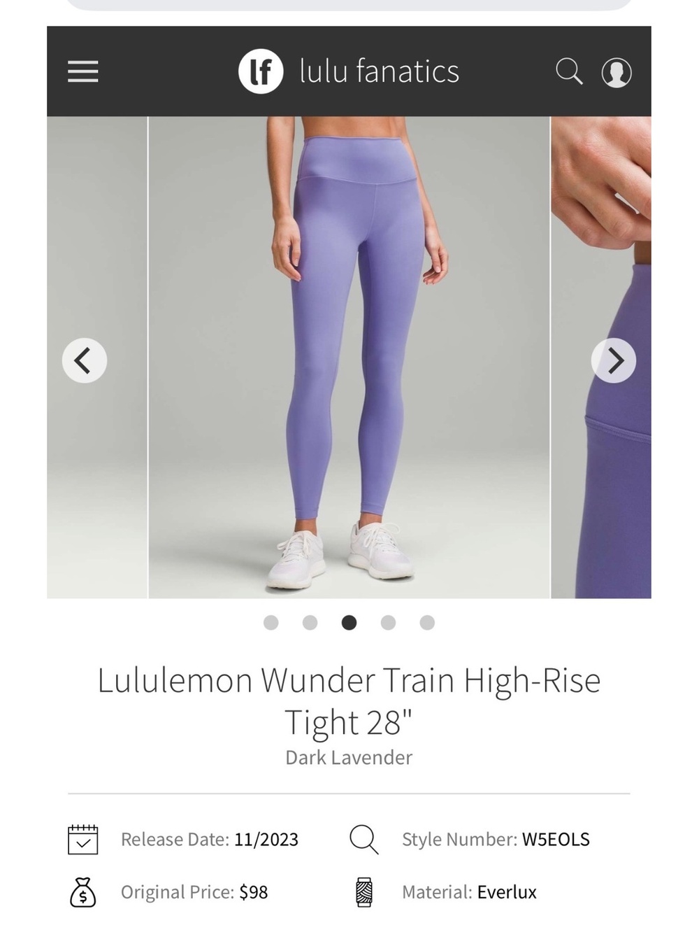 NWT Lululemon Wunder Train High-Rise Tight 28" sz 4 Dark Lavender Purple